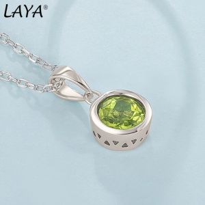 Halsketten LAYA 925 Sterling Silber Natürliche Peridot Lünette Einstellung Anhänger Halskette Für Frauen Original Mode Schmuck 2022 Trend