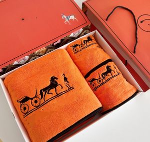 Orange Three-Piece Suit of Bath Towel Micron Embroidery Towel Combination Hand Gift Set Wedding Business Benefits
