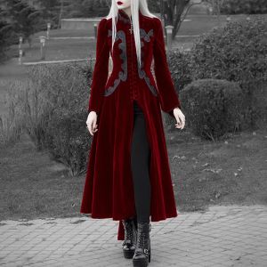 トレンチスチームパンク女性長袖ベルベットテールコートジャケットビンテージゴシックドレス秋の吸血鬼のトレンチアウター中世コスプレコスチューム