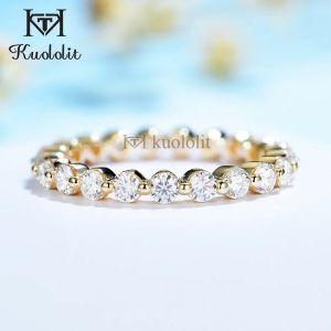 Ringar Kuololit 585 14K 10K Vit guldbubbelring för kvinnor 2,5 mm rund klippt Moissanit Solitaire Eternity Full Band för engagemang Nytt