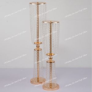 50cm/120cm) Pedestal de cilindro redondo de metal dourado Suportes de flores de cristal para flores Peças centrais de mesa de casamento Peças centrais de pilar de casamento para decoração