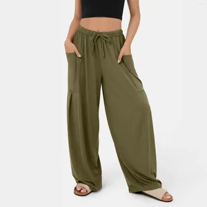 Pantaloni da donna Elastico in vita con coulisse per donna Casual Palazzo estivo con tasca laterale Pantaloni larghi da donna