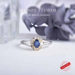 Rings ITSMOS Natural Blue Sapphire Ring 925 Sterling Silver Rings Natural Gemstone Square Crystal Bands for Women Elegant Jewelry