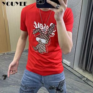 T-shirt da uomo T-shirt a maniche corte Uomo 2023 Estate Capodanno Coniglio Stampa Moda Uomo T-shirt Girocollo Top Bottom Uomo Abbigliamento M-7XL J240221