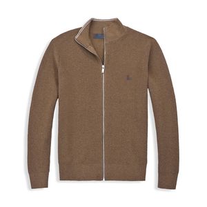Suéter bordado de lã requintada de marca de designer masculino de alta qualidade, cardigã casual com zíper, gola alta, manga comprida, suéter de alta qualidade