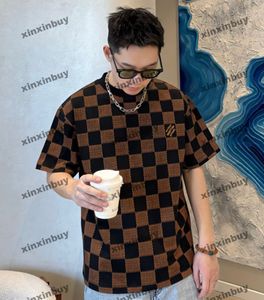 Xinxinbuy Men Designer Tee T Shirt 2024 Checkerboard Letter Printing Italy Kort ärm Bomull Kvinnor Gray Black S-2XL