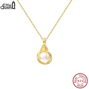 Naszyjniki Effie Queen 14K Gold 925 Srebrny srebrny 6 mm Pearl Wisiant Naszyjnik dla kobiet ręcznie dobrane barokowe perły biżuteria GPN46