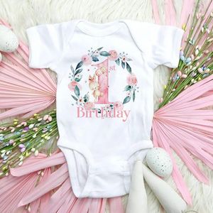 1. Doğum Günü Doğum Bodysuit Bebek Giysileri Toddler Tulum Kız Partisi Kısa Kol Kıyafet Duş Hediyesi 240220
