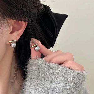 Studörhängen 2024 Ankomst Metal One-Word Pearl For Women Elegant Simple Grey Imitation Jewelry Gifts