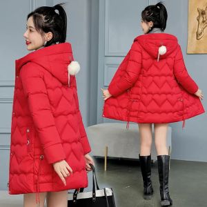 Parkas Women Winter Coat Jacket Warm Down Cotton Parkas 2023 Damen mit mittlerer Länge Hoodie Baumwolle gepolsterte Schichten Weibliche Jacken Mantel