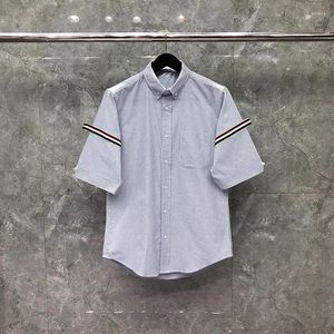 Camisas casuais masculinas camisa curta primavera outono marca de moda fita listra vertical algodão oxford atacado de alta qualidade blusa masculina