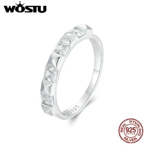 Ringar Wostu Real 925 Sterling Silver Square Cut Sparkling Zircon Wedding Ring For Women Special Rivet Party Rings Fine Jewelry Gift