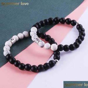 Z koralikami Nowa moda 12 Matowe Agat 8 mm Bracelety z koralikami dla mężczyzn kobiety Białe wycieczki Scorpio Bodhi Elastyczne Bracele Dhvdx