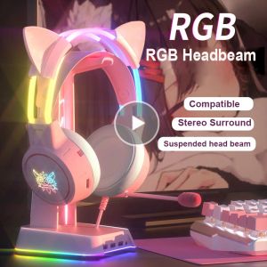 Fones de ouvido RGB Light Gamer Headset Gaming Headphones com Microfone Overear Head Beam com HD Reduction Mic para PC Computer Laptop