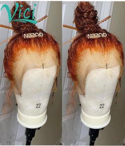 Gengibre peruca de cabelo humano pré arrancado com cabelo do bebê 150 laranja frente do laço perucas humanas 13x6 laço frontal colorido peruca encaracolado women6897835