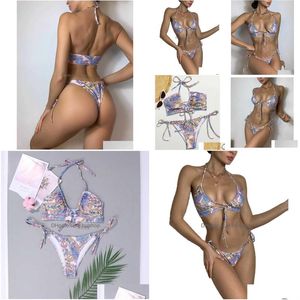 Kvinnors badkläder sexig push up womens biquini thong brasilianska bikini set blommor p230530 droppleveranskläder dh91x
