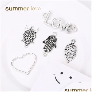 목걸이 팔찌를위한 다른 Fahion Fatima Hamsa Hand Pandents Vintage Sliver Heart Love Owl Leaf Marm Lucky Diy Jewelry Making Drop DHML9