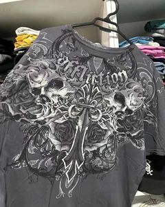 Men's T-Shirts Cotton Harajuku hip-hop skull print O-neck oversized T-shirt for womens 2024 Gothic street casual short sleeved top J240221