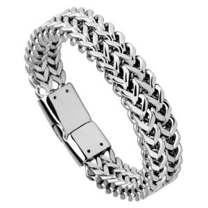 Pulseiras 11.5mm de largura titânio aço masculino pulseiras elos de corrente pulseiras duas camadas comprimento 17.5cm a 24cm, frete grátis, gravura