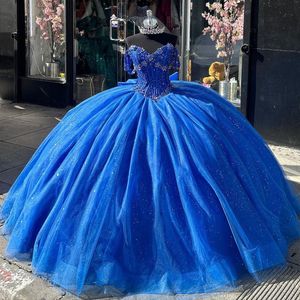 Королевское синее платье Quinceanera, бальные платья с бантом и блестками для милых 16 платьев, платья для дня рождения, выпускного вечера, Vestidos De Fiesta