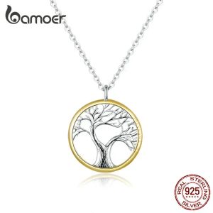 Halsband Bamoer Tree of Life Pendant Halsband för kvinnor Sterling Silver 925 Family Chain Halsband Luxury Bijoux Collar Gifts SCN367