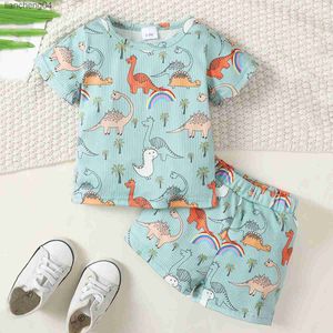 Kläder sätter 2st baby pojkar söt dinosaurie och tiger grafisk tryckt-shirt shorts set kläder