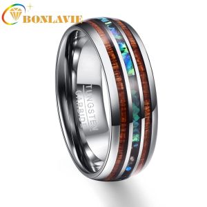 バンドBonlavie 8mm Tungsten Carbide Ring Men's Ring Wood Grain Polishing Wedding Bands Multisize Anillos Para Hombres Wholesale