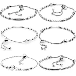 Bangles Orijinal 925 Sterlling Gümüş Boncuk Kalp Yıldız Toka Sürgülü Popüler Bileklik Boncuk Charm DIY Takı için Ayar Bilezik