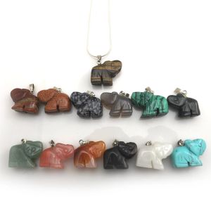 Necklaces Mixed Lot Natural Stone Elephant Pendant Silver Color Chokers For Xmas Present 12pcs/lot