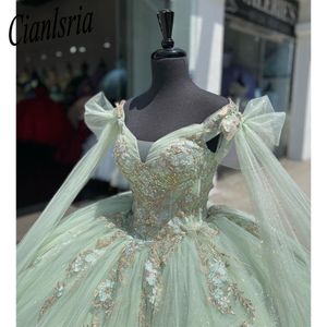 2024 Mint Green Quinceanera Dresses Spaghetti Strap With Wrap Sweet 15 Gowns 3D Flower Bead Vestidos de Quinceanera