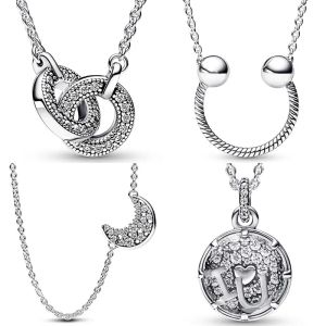 Uppsättningar Sparkling Love Message Moon Signature sammanflätade Ushape Pendant Halsband för 925 Sterling Silver Bead Charm Europe Jewelry