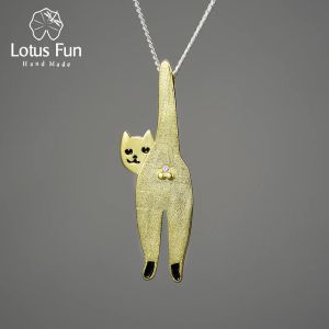 Collane Lotus Fun Oro 18 carati Lungo Impertinente Moda Simpatico ciondolo a forma di gatto Catene e collane in argento sterling 925 per donne Gioielli originali