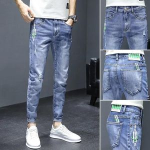 Men's Jeans Trousers Tight Pipe Male Cowboy Pants Broken For Men Torn Ripped With Holes Skinny Slim Fit Cargo Black Clothes Y2k 2000s