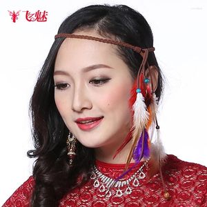 Stage Wear Peacock Feather Rope Hair Jewelry Belly Dance Bohemian National Wind Wooden Bead