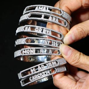 Armbanden diy namn smycken silver färg micro pave 5a cz gnistrande bling 26 inledande alfabet bokstav skjutreglage charm armband armband