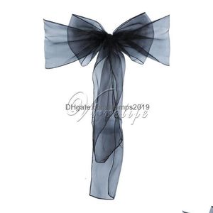 Szarowie Sashes 100pcs krzesło Organza Bows Przyjęcie weselne Zasoby świąteczne Walentynki Dekorowanie tkaniny Dekoracja 230721 Drop dostawa dhncq