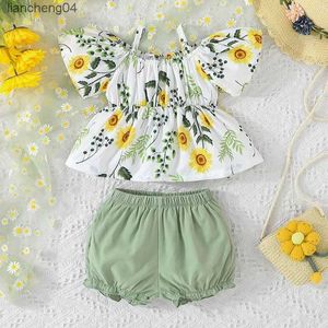 Set di abbigliamento 2 pezzi/set per neonata 0-12 mesi Bretelle casual floreali Camicia Top e pantaloncini Abbigliamento Completo Abbigliamento infantile Completo