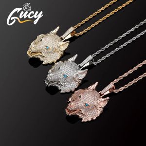 Halsketten GUCY Neue Gold Silber Farbe Tier Wolf Kopf Anhänger mit voller Iced Out AAAA Zirkonia Hip Hop Halskette Schmuck für Geschenk