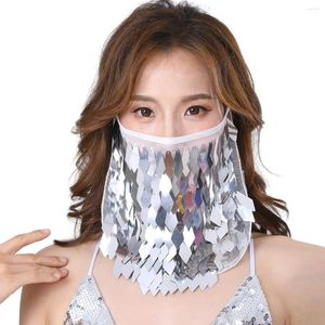 Stage Wear 2pcs Glitter Sequin Mask Face Veil Exoticism Belly Dance Costume Accessory Bollywood Arabic Princess India Dancer Props Sexy