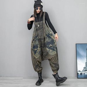 Kvinnors byxor 2024 Spring Autumn Denim Jumpsuit Kvinnlig hög midja One Pieces Overalls Hip Hop Design Cross-Pants Romper Mono de Mujer