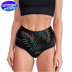 Custom Women's Yoga Shorts HD pattern High waist Design Belly elastic belt Breathable sweat absorption tight elastic 90% polyester +10% spandex 109g black