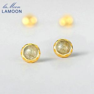 Earrings LAMOON Natural African Labradorite 925 Silver Stud Earring For Women 14K Gold Plated Engagement Jewerly Simple Style LMEI143