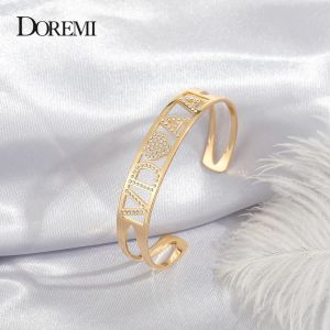 Armband Doremi Custom Zircon Name Bangles Rostfritt stål Personlighet Custom Armband Smycken Bokstäver Anpassade armband Bangle för kvinnor