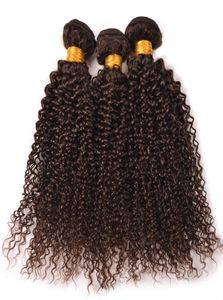 マレーシアの処女人間の髪の束キンキーカーリーチョコレート茶色の人間の髪の横糸ミディアムブラウン4波状ヘアエクステンション3pcs for woman8079927