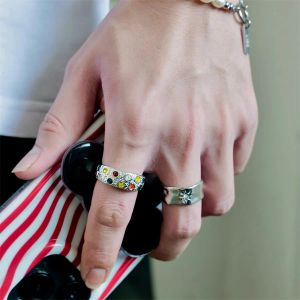 Кольца Японское кольцо с цирконом, инкрустированное цветными драгоценными камнями, с мужским и женским дизайном, титановая сталь, высококачественное легкое роскошное модное очарование