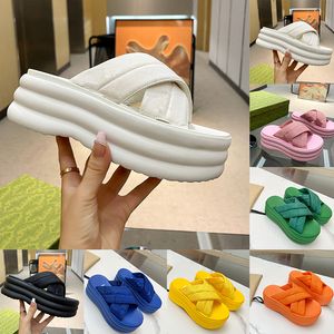 2024 Platform Sandals Famous designer women sandale Lined with nylon letter pattern for oversized design Thick Heels EVA Rubber Slippers Ladies Summer Shoes