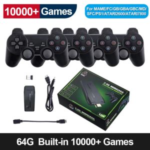 Konsollar Retro Games 10000 Oyun Dört Oyuncular Video Oyun Konsolu PS1/GBA Family 4K HD Çıktı 4 Gamepad için 2.4G Kablosuz Denetleyici ile