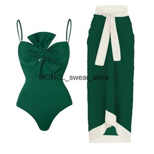 Mulheres Swimwear 2023 Sexy V Neck One Piece Swimsuit Mulheres Verde Push Up Monokini Imprimir Ternos de Banho Swim Suit Wear BeachwearH24221