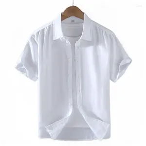 Men's Casual Shirts Solid Linen Shirt Short Sleeve Summer Base Breathable Thin Clothes Chinoiserie Retro Loose Top