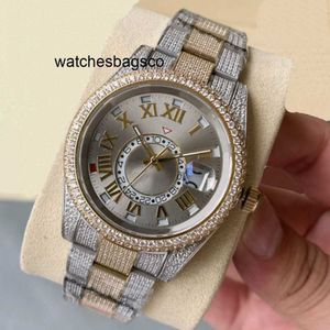 Mens Watch Clean Diamond Watch Full Mens 자동 기계적 41mm 다이아몬드 스터드 스틸 팔찌 다이얼 Bezel Band